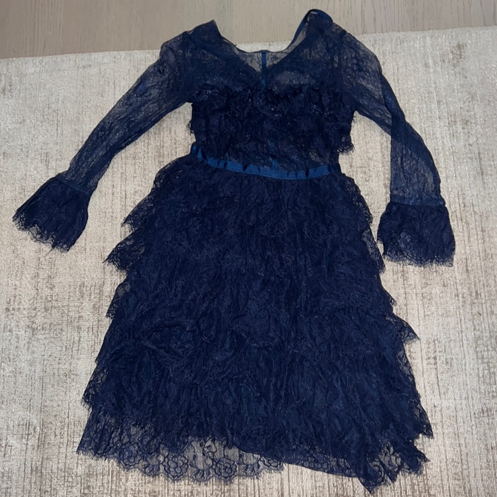 Navy blue lace ruffle dress